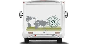 Mobile Preview: Wohnmobildekor Windrose mit Weltkarte