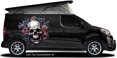 Autosticker Totenschädel mit Rosen | Set für beide Fahrzeugseiten