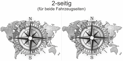 Wohnmobildekor Weltkarte mit Windrose | Set für beide Fahrzeugseiten