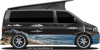 Reisemobil Aufkleber Berge und Meer | Set für beide Fahrzeugseiten