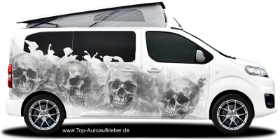 Autoaufkleber Totenschädel Gothic auf Van in Wunschfarbe