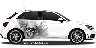 Autoaufkleber Totenschädel Splash auf Fahrzeugseite in Wunschfarbe