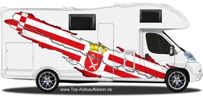 Aufkleber Flagge von Bremen auf Fahrzeugseite von Wohnmobil