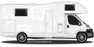 Aufkleber Hibiskus Blüten auf hellem Reisemobil -  Ansicht Farbauswahl