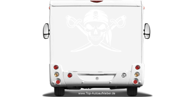 Aufkleber Totenkopf mit gekreuzten Schwertern auf Wohnmobil  - Farbauswahl