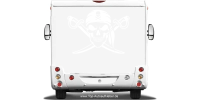 Aufkleber Totenkopf mit gekreuzten Schwertern auf Wohnmobil  - Farbauswahl