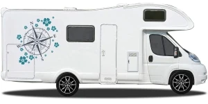 Mobile Preview: Sticker für Camper mit Windrose und Blumen