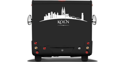 Skyline der Stadt Köln als Aufkleber für Wohnwagen auf Heck von Wohnmobil oder Wohnwagen - Ansicht Farbauswahl