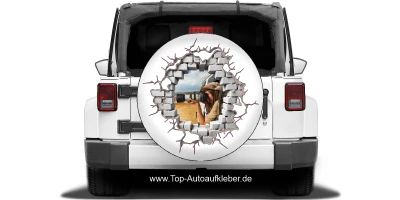 Auto Aufkleber 3D Loch in der Mauer mit Eigenem Foto auf Heck von einem Jeep