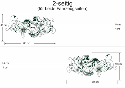 Autoaufkleber Blumenornament - Ansicht zweiseitig für beide Fahrzeugseiten und Farbauswahl