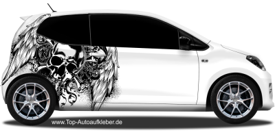 Auto Klebefolie Flügeldesign mit Totenkopf | Set für beide Fahrzeugseiten