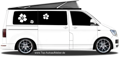 Autoaufkleber Blumen Set auf hellem Camper -  Ansicht Farbauswahl