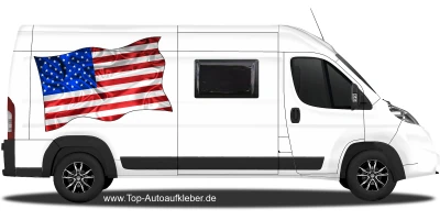 Autoaufkleber die Fahne der Vereinigten Staaten von Amerika auf Fahrzeugseite von Wohnmobil oder Kastenwagen