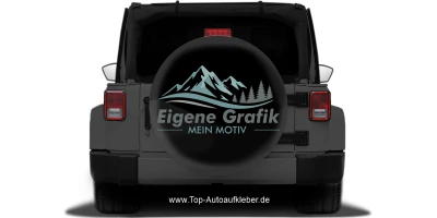 Autoaufkleber Eigenes Motiv mehrfarbig auf dunkler Ersatzradabdeckung