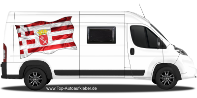 Autoaufkleber Fahne von Bremen auf Fahrzeugseite von Wohnmobil oder Kastenwagen