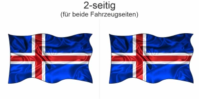 Autoaufkleber Fahne von Island | Set - Ansicht zweiseitig für beide Fahrzeugseiten