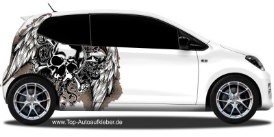 Autoaufkleber Flügeldesign mit Totenkopf als Paar geliefert für die Fahrer- und Beifahrerseite