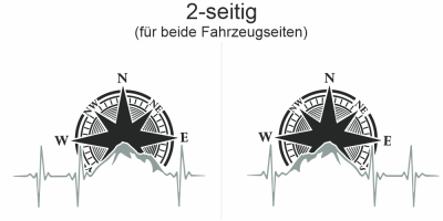 Bunter Autoaufkleber Kompass und Berge | Set für beide Fahrzeugseiten