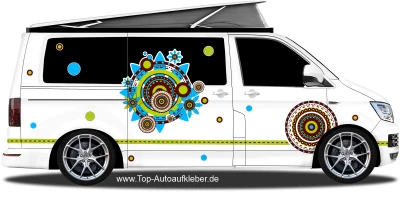 Autoaufkleber Moderne Blumen auf hellem Camper