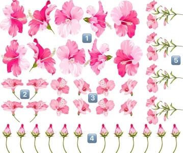 Aufkleber Blüten Set Hibiskus | Frei platzierbares Blumen Set