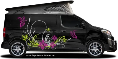 Autoaufkleber Ornament mit Schmtterling auf dunklem Campervan