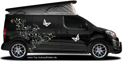 Blumenornament mit Schmetterlingen als bunter Autoaufkleber auf Campervan