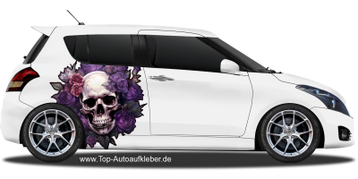 Autoaufkleber Rosen Totenkopf auf hellem PKW