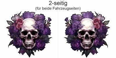 Autoaufkleber Rosen Totenkopf - Ansicht zweiseitig für beide Fahrzeugseiten