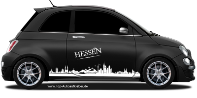 Autoaufkleber Skyline Hessen | Set für beide Fahrzeugseiten auf dunklem PKW - Ansicht Farbauswahl