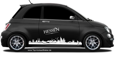 Autoaufkleber Skyline Hessen auf dunklem PKW - Ansicht Farbauswahl