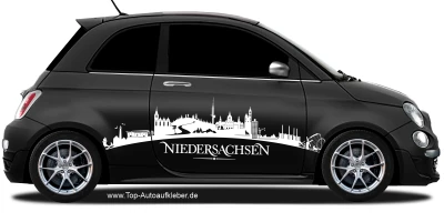 Autoaufkleber Skyline Niedersachsen auf dunklem PKW - Ansicht Farbauswahl
