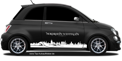 Autoaufkleber Skyline Nordrhein-Westfalen | Set für beide Fahrzeugseiten auf dunklem PKW - Ansicht Farbauswahl