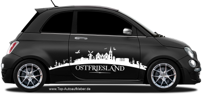 Autoaufkleber Skyline Ostfriesland | Set für beide Fahrzeugseiten auf dunklem PKW - Ansicht Farbauswahl
