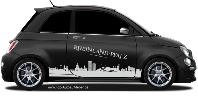 Autoaufkleber Skyline Rheinland-Pfalz | Set für beide Fahrzeugseiten auf dunklem PKW - Ansicht Farbauswahl