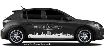 Autoaufkleber Skyline Rheinland-Pfalz auf dunklem PKW - Ansicht Farbauswahl