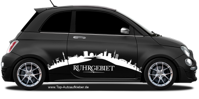 Autoaufkleber Skyline Ruhrgebiet | Set für beide Fahrzeugseiten auf dunklem PKW - Ansicht Farbauswahl