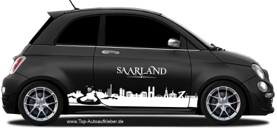Autoaufkleber Skyline Saarland auf dunklem PKW - Ansicht Farbauswahl