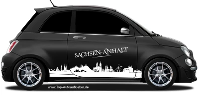 Autoaufkleber Skyline Sachsen-Anhalt auf dunklem PKW - Ansicht Farbauswahl