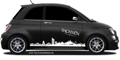 Autoaufkleber Skyline Sachsen auf dunklem PKW - Ansicht Farbauswahl