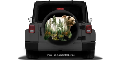 Autoaufkleber Walddesign Grizzly Bär auf Ersatzradabdeckung