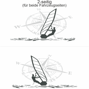 Autoaufkleber Windsurfer mit Kompassrose - Ansicht zweiseitig für beide Fahrzeugseiten