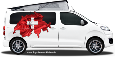Autodekor Flagge Karte der Schweiz auf Fahrzeugseite von Campervan