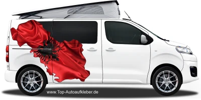 Autodekor Flagge Karte von Albanien  auf Fahrzeugseite von Campervan