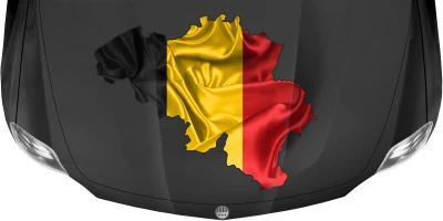 Autodekor Flagge Karte von Belgien auf Motorhaube von dunklem PKW