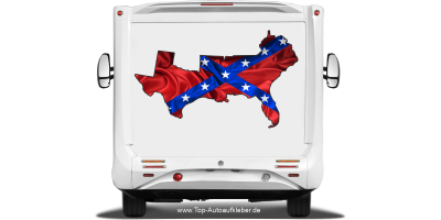 Autodekor Flagge und Silhouette der Konföderierten Staaten von Amerika auf Heck von Reisemobil