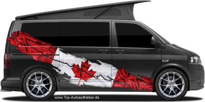 Autodekor Kanadische Flagge auf Fahrzeugseite von dunklem Camper Van