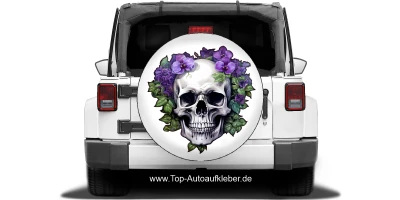 Autodekor Totenkopf mit Blüten auf Ersatzradabdeckung