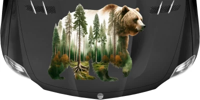 Autodekor Walddesign Grizzly Bär auf dunkler Motorhaube