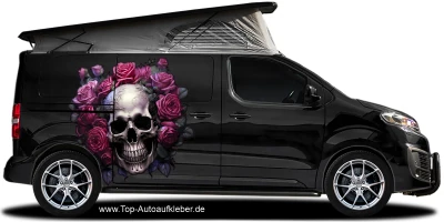 Autosticker Rosen Totenschädel auf dunklem Campervan
