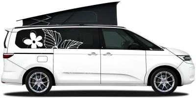 Autotattoo Blumenornament mit Schmetterling  auf hellem Camper - Ansicht Farbauswahl